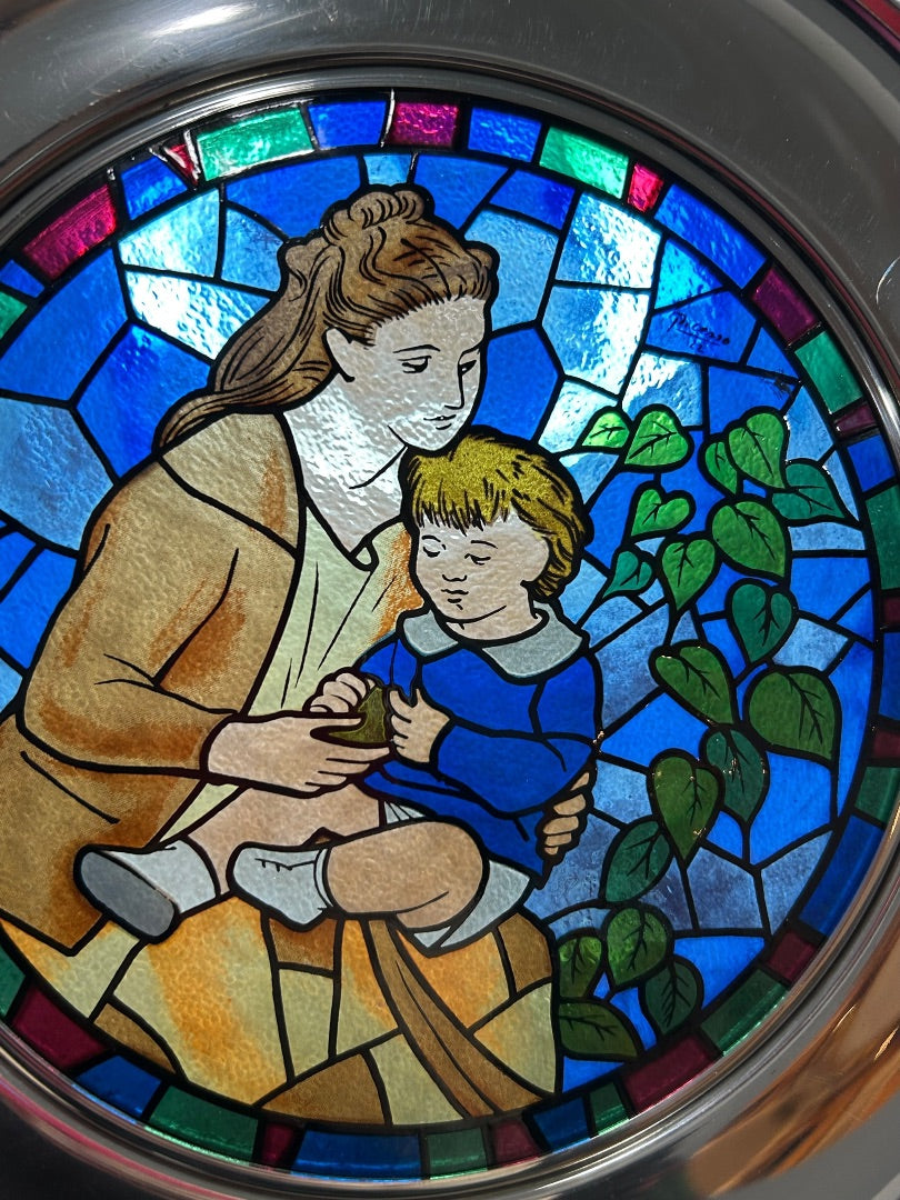 1976 Mother & Child US Historical Society Metal Stained Glass Plate