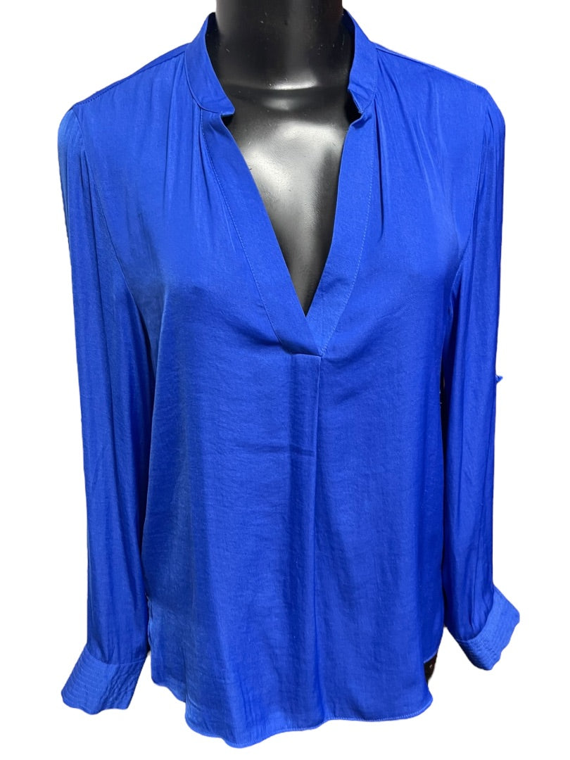 Small Naked Zebra Roll Tab Sleeve Womens Blouse Top Royal Blue