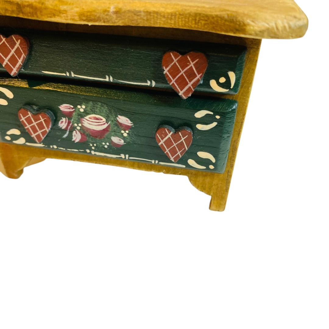 1980s Miniature Dollhouse Wash Basin Stand Rosemaling Hunter Green 6.75 Inch