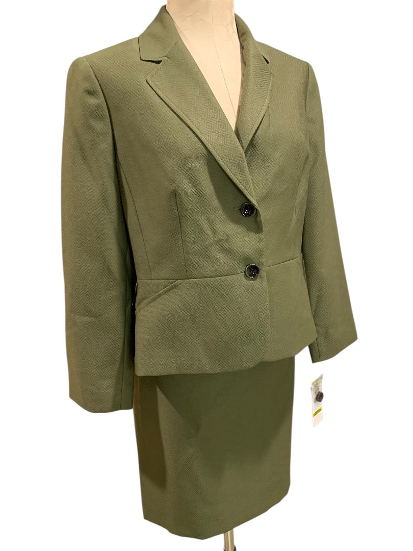 Size 14P Le Suit Petite New Womens Green Skirt Suit Jacket Blazer Olive Green
