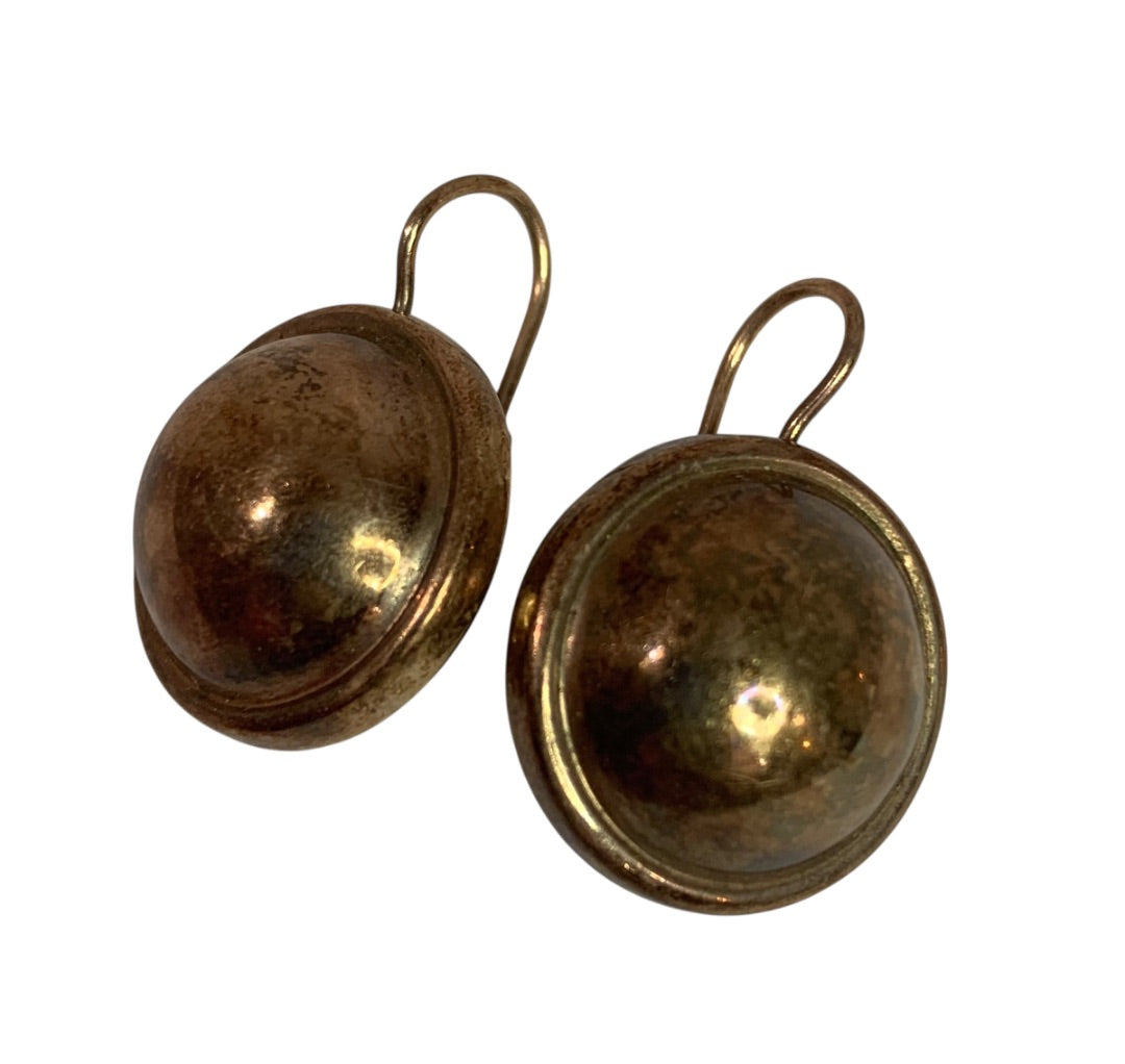 Signed Copper Color Leverback Earrings Round 1 Inch Drop
