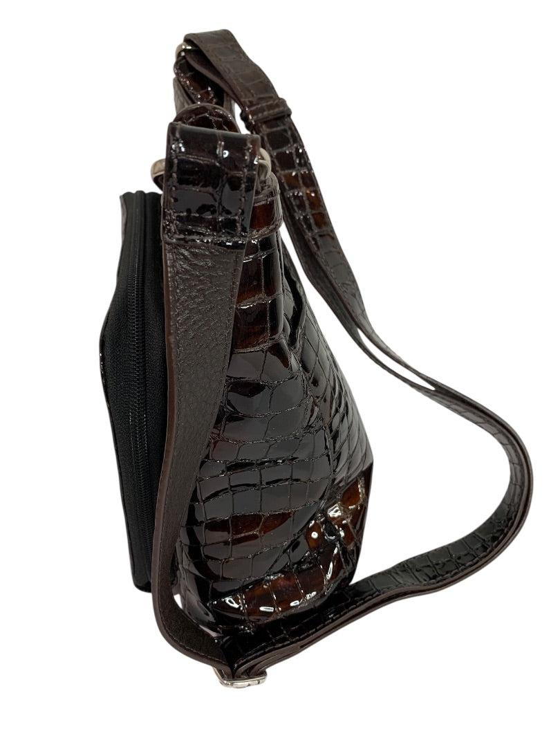 Brighton Cher Front Wallet Organizer Patent Leather Brown Crossbody Bag