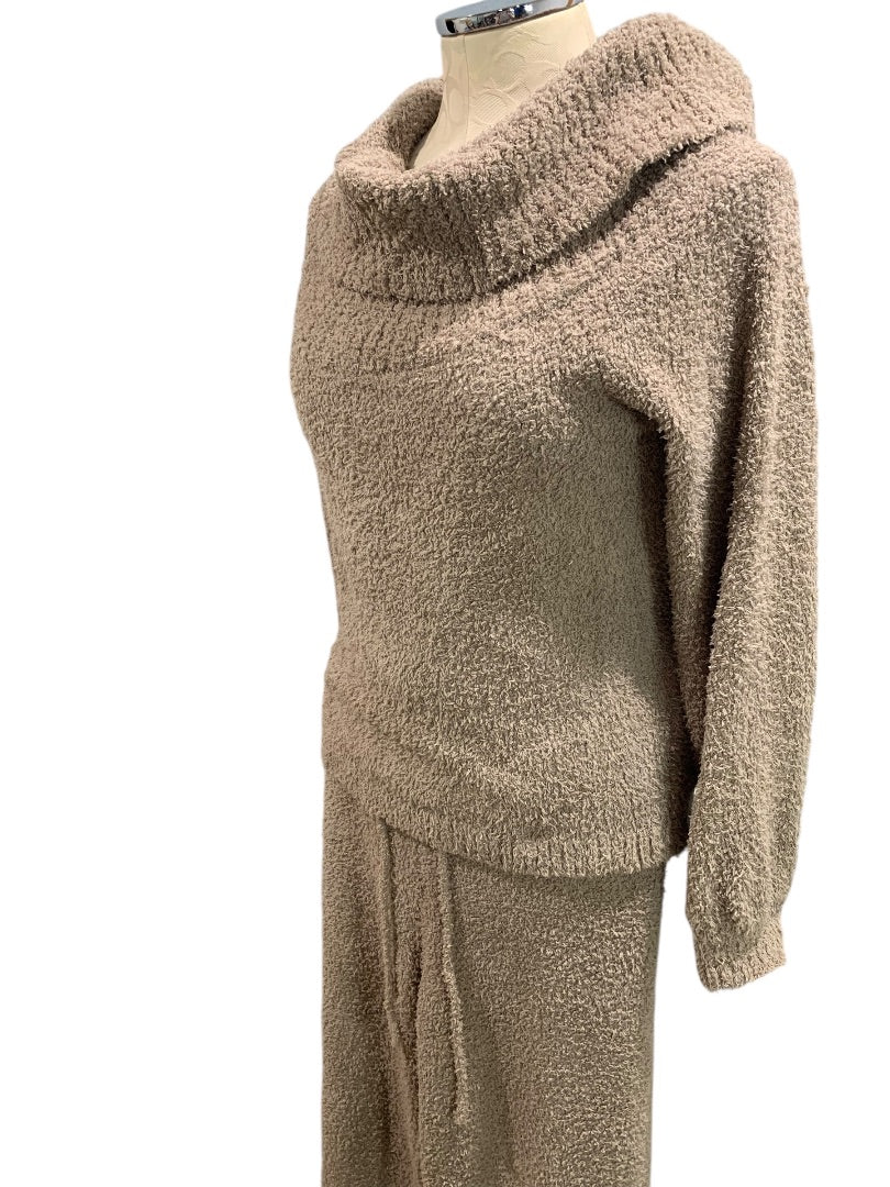 XL Pink Rose Womens Brown Teddy Fleece Pajama Set Lounge Wear