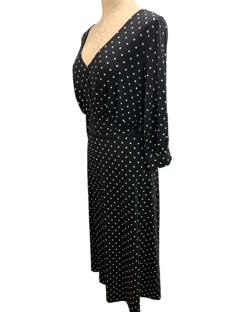 Size 14W Jessica London Stretch Dress Long Black Polka Dot Split Sleeve