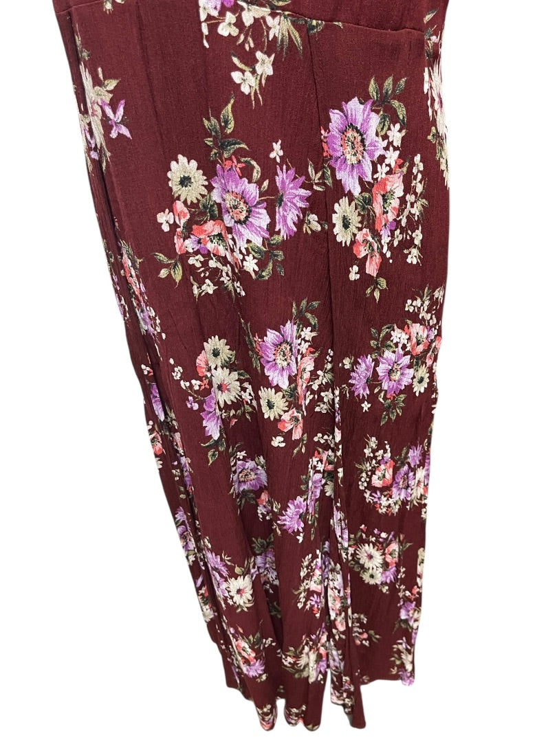 2X Torrid Floral Gauze Maxi Dress V-Neck Tie Back Merlot