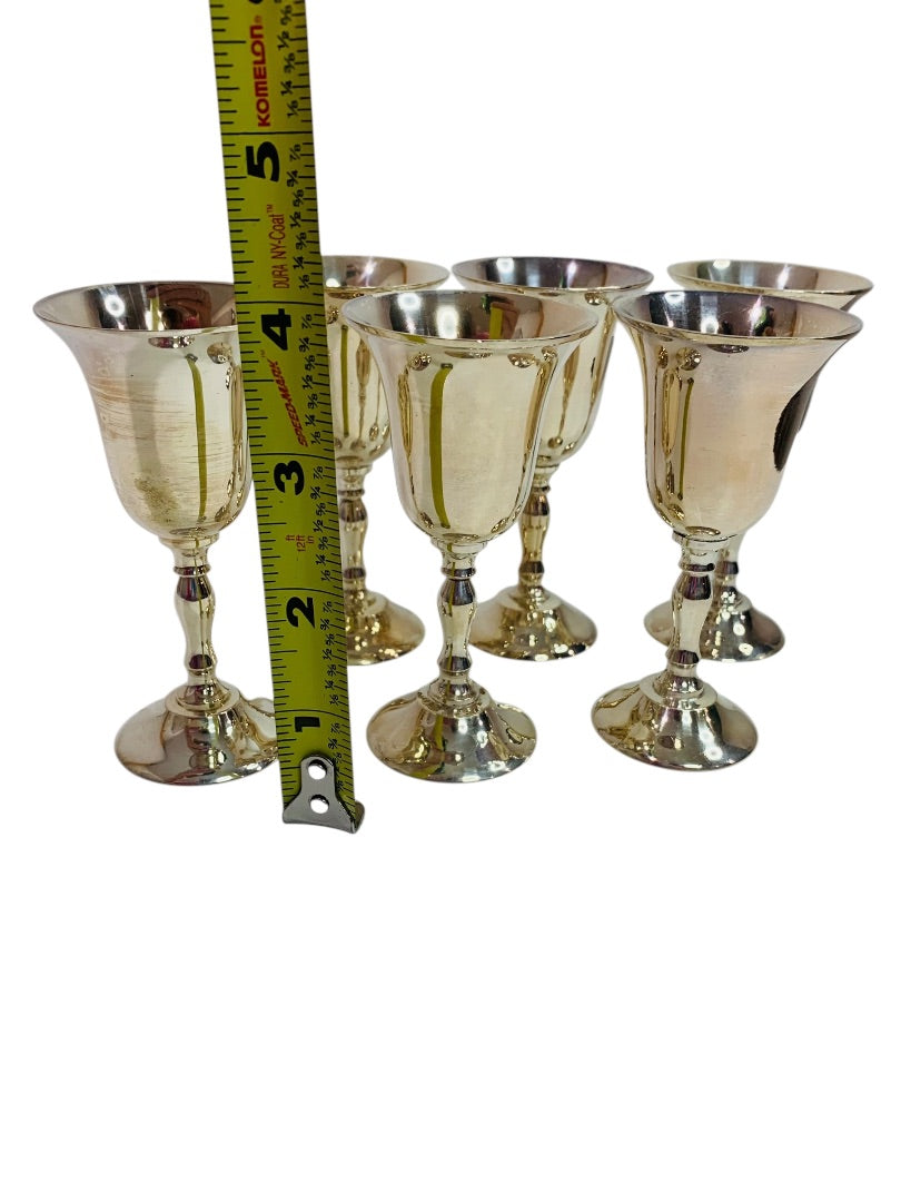 Set of 6 Silverplated Mini Goblets Cordial Glasses Stemmed 3.75"