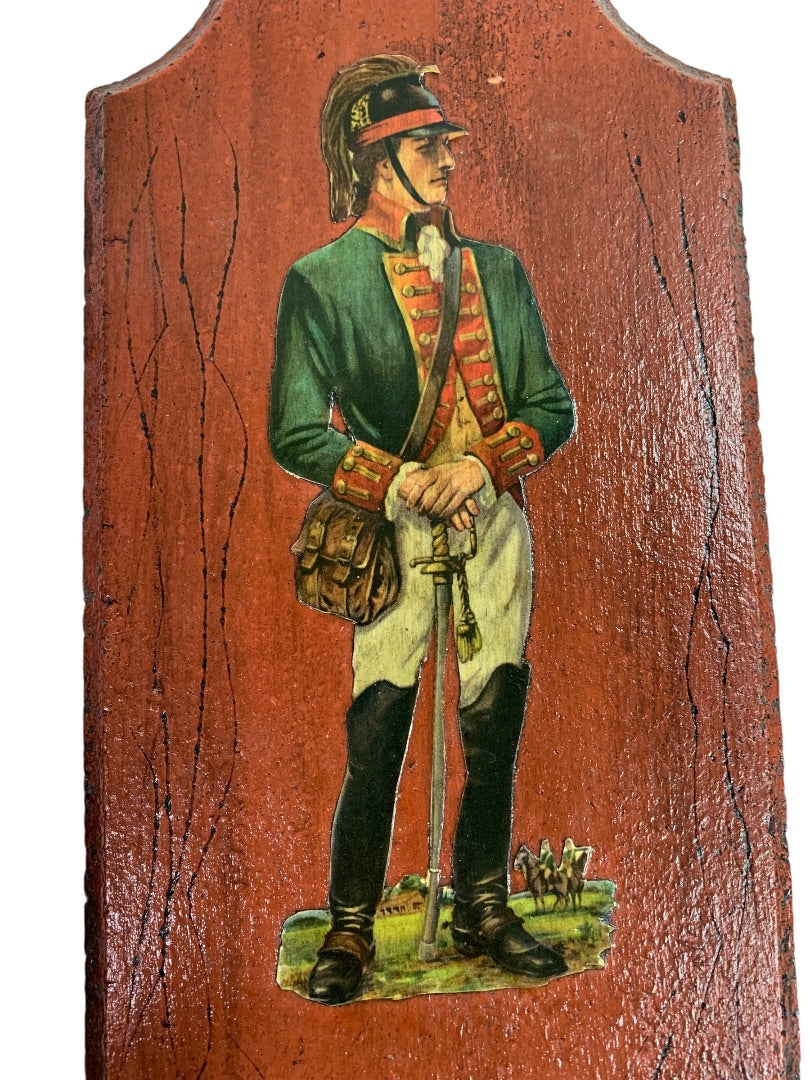 Vintage Revolutionary War Officers Wooden Decoupage Set of 2 Wall Plaques