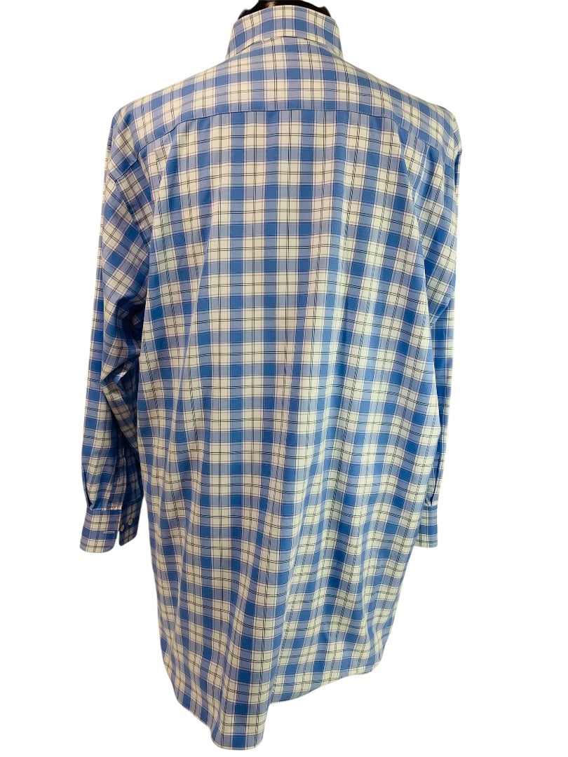 17.5 (32/33) David Donahue Mens Button Up Dress Shirt Plaid Blue