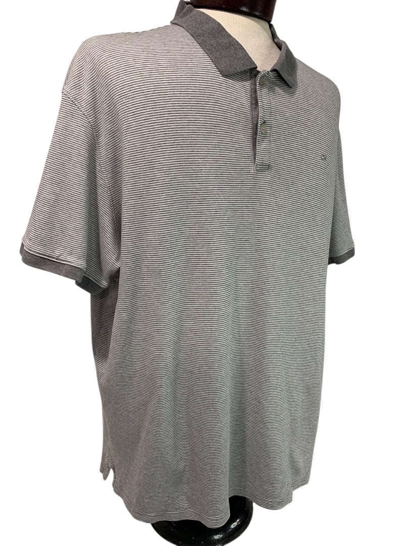 XXL Calvin Klein Mens New Gray Stripe Golf Polo Shirt Liquid Touch