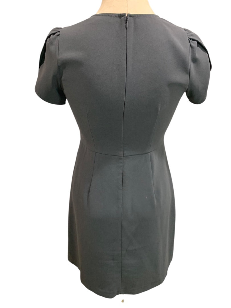 Size 2P Loft Petites Charcoal Gray A-Line Dress Button Embellished Shoulder