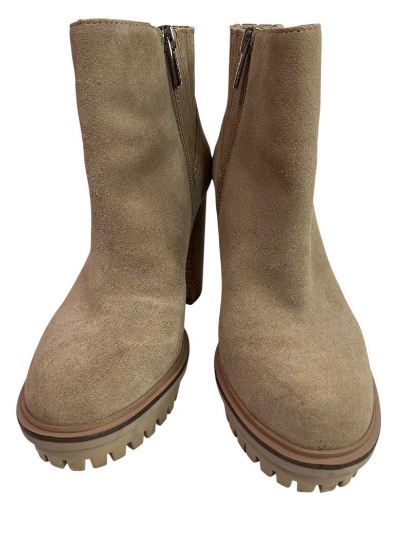 Size 6M Vince Camuto Womens Heeled Booties Truffle Taupe Suede Ernessa