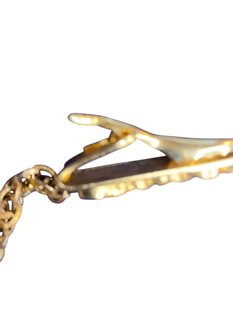 Vintage Goldtone Sweater Clip Bar Clips Vine Design Chain