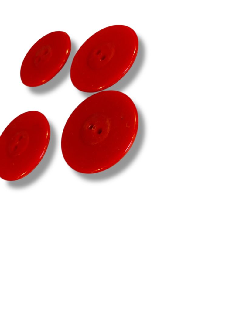 Set of 4 Midcentury Red Plastic Buttons Craft Sew 1.4" Diameter Retro