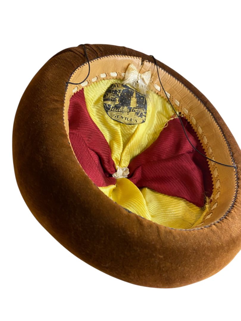 Size 6 1/4 Vintage Brown Velvet Womens Hat Padilla Sevilla 19.5"