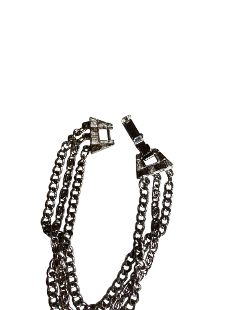 Vintage Silvertone Triple Strand Bracelet Foldover Clasp 7"
