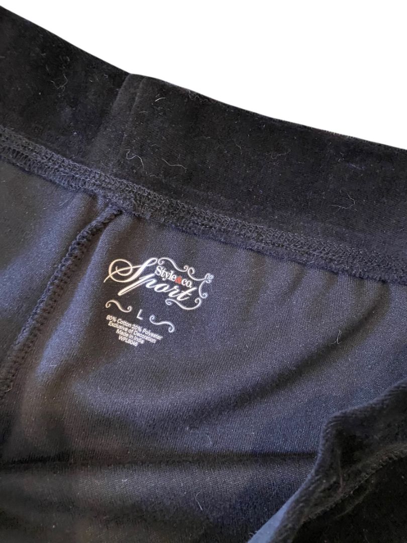 Size Large Style & Co Womens Black Velour Gold Embellished Pants Pull On