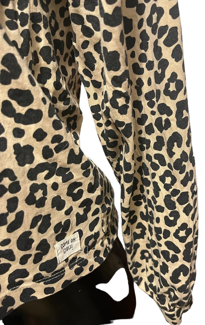 13-14 Zara Girls Crew Neck Long Sleeve Animal Print Cotton Girls Shirt Brown