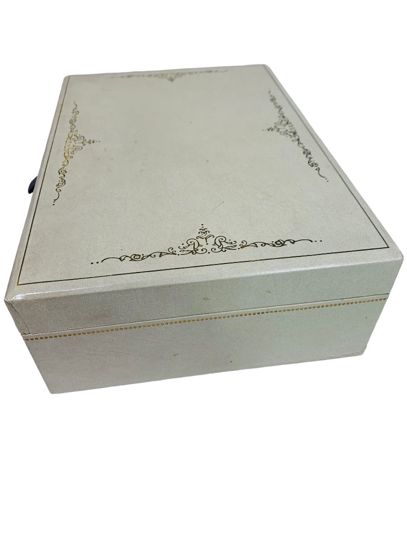1950s Cream Beige Jewelry Box Red Lining Pop Up Tray Retro
