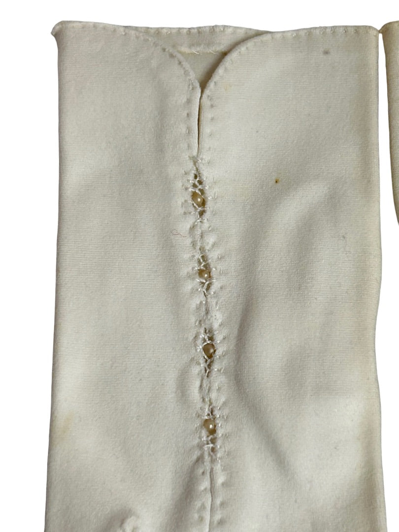Size 6.5 Handsewn in Japan Pearl White Short Gloves Fabric No Stretch
