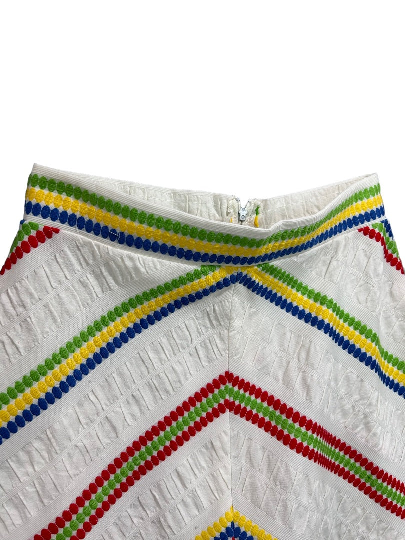 Kmart Vintage Rainbow Midi Skirt 1980s White A-Line Retro Fun