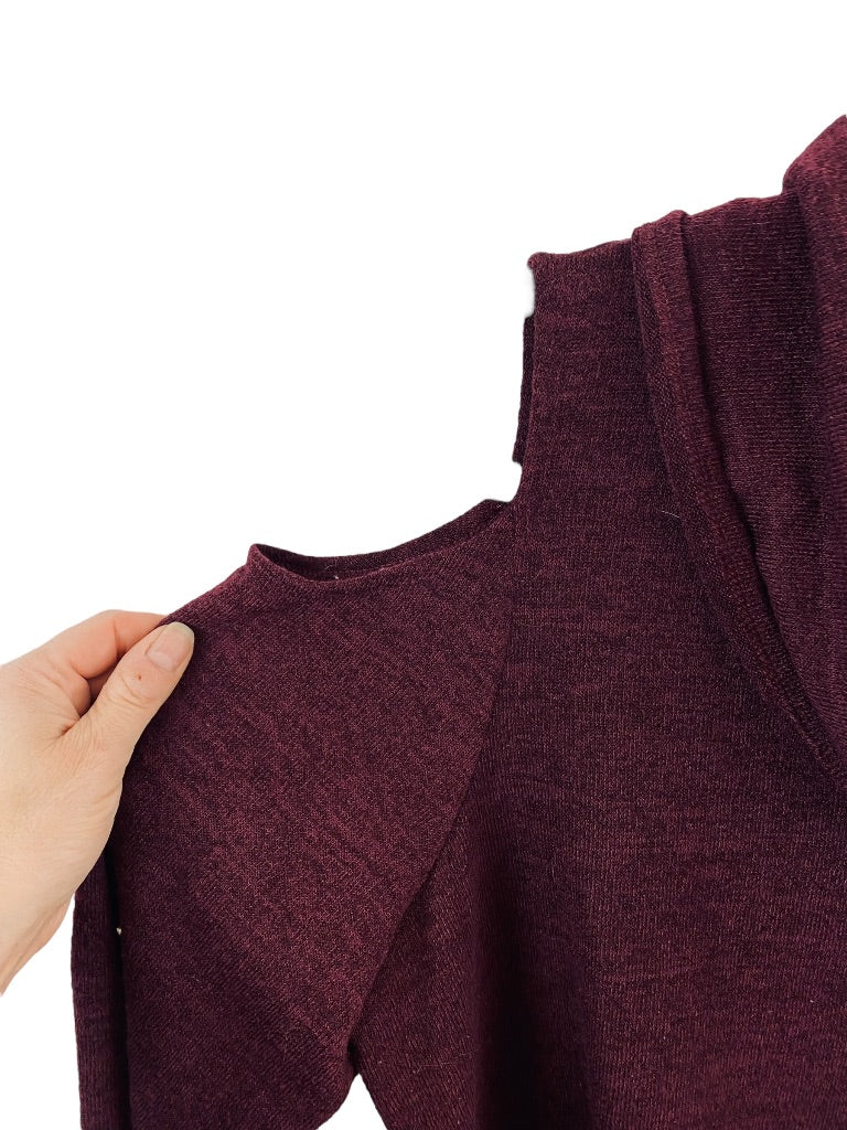 1X Attitudes by Renee Women's Cold Shoulder Cowl Neck Sweater Eggplant