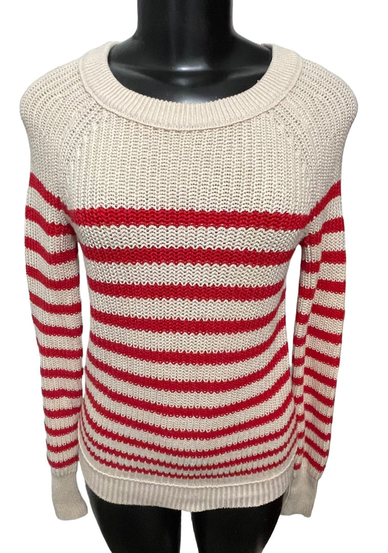 XS J. Crew Striped Knit Fitted Long Sleeve Cotton Womens Sweater 53198