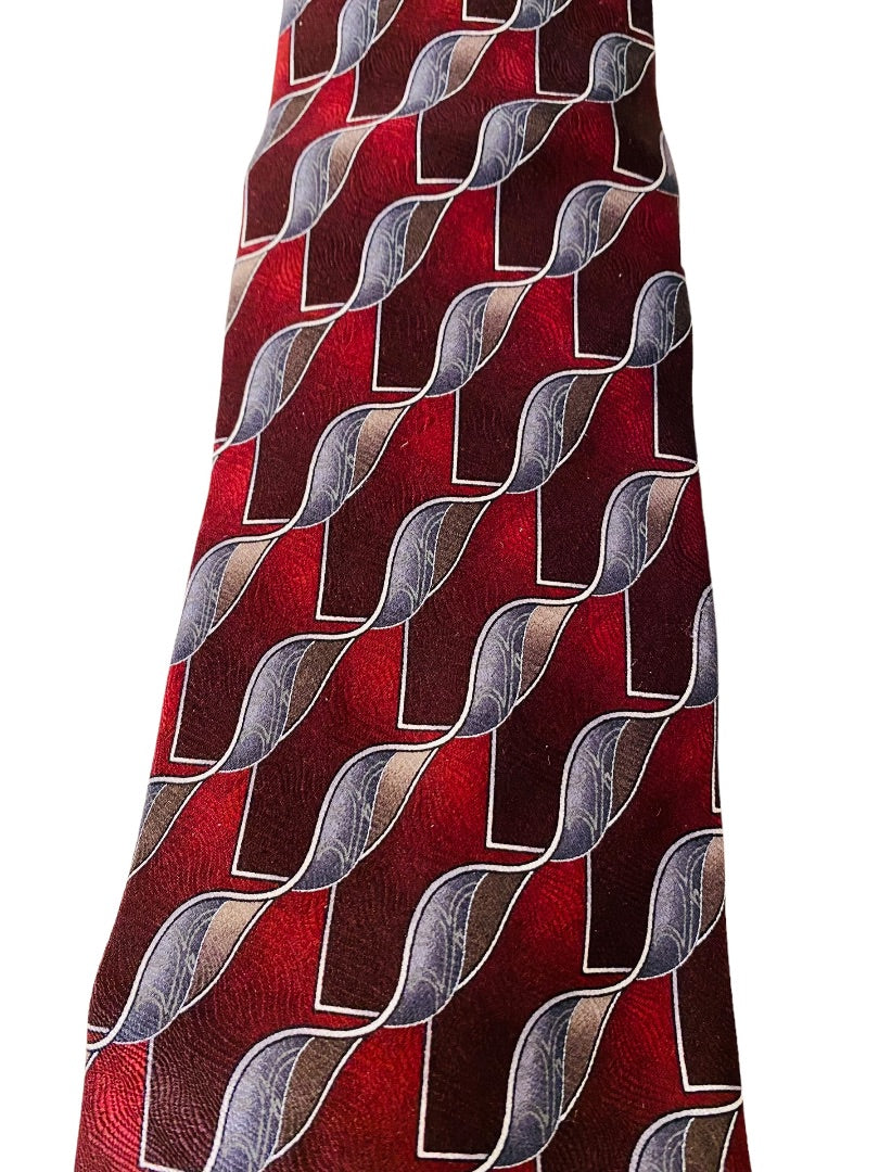 Joseph & Feiss Extra Long Mens 60" Necktie Tie Red Gray 100% Silk