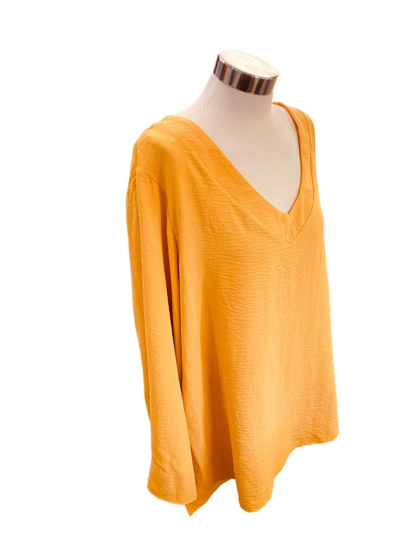 18/20 Asley Stewart Womens New Yellow Gold Crinkle V-Neck Pull Over Blouse Top