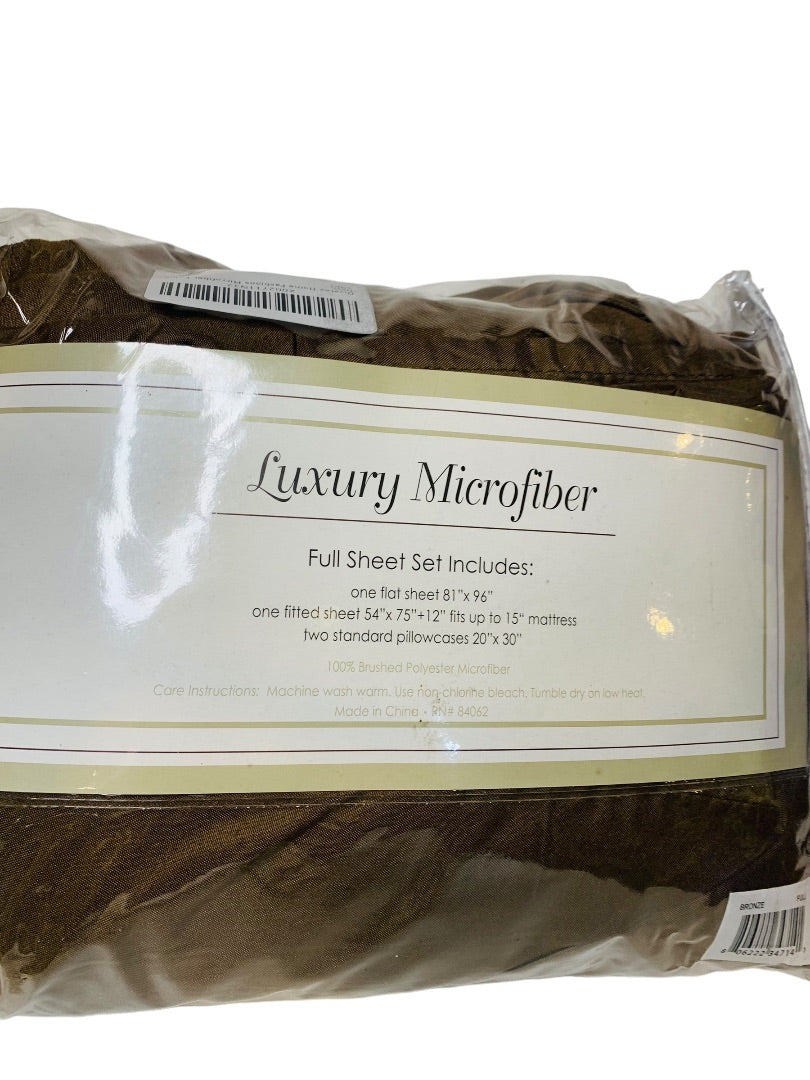 Luxury Microfiber Full Sheet Set Bronze Flat Fitted Sheet Pillowcases 2 Double New