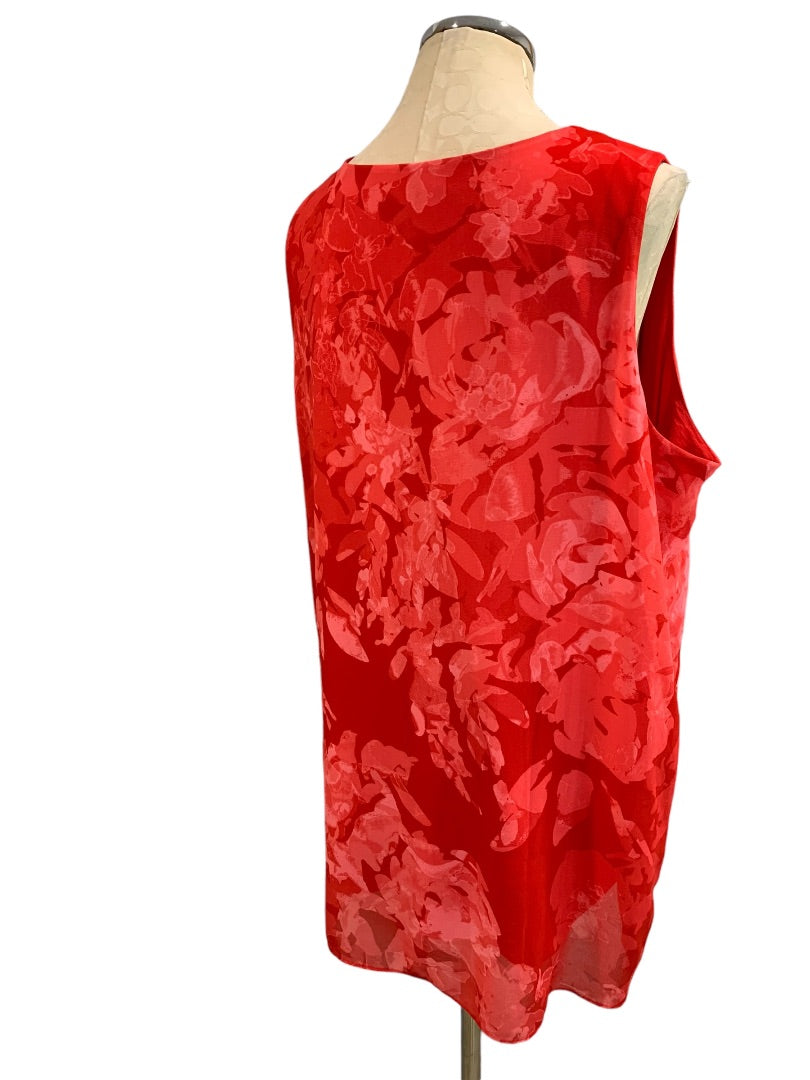 XL H by Halson Womens Red Sleeveless Pullover Lined Blouse Tunic Sleeveless Petal Front