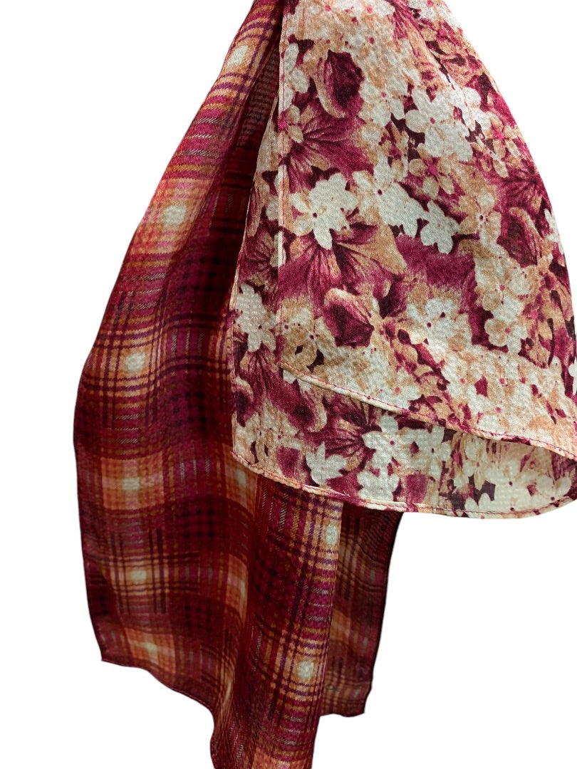 Vintage Echo Womens Silky Floral Plaid Scarf 60 x 9.5 Inches
