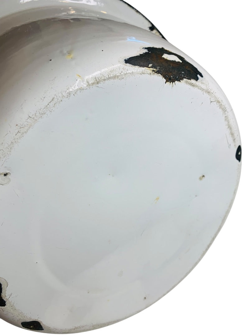 Vintage 14 Inch Round Enamelware Black White Tub