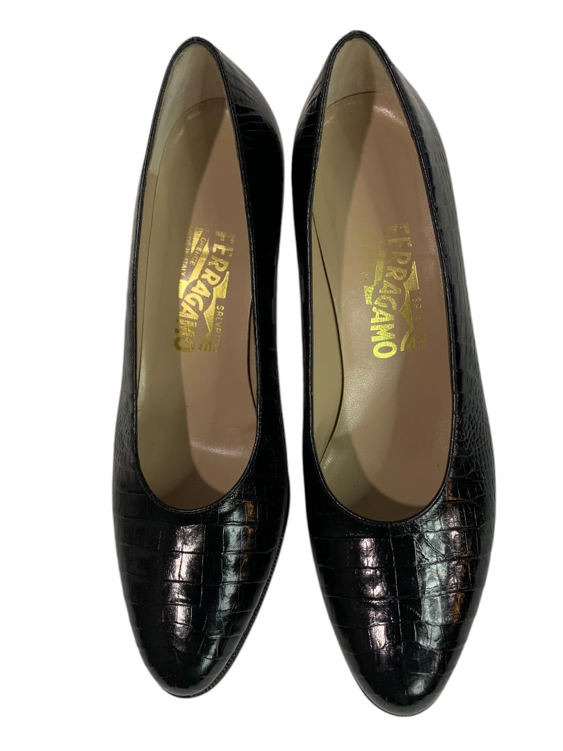 Size 8.5 Salvatore Ferragamo Womens Pumps Nilla Black Croc