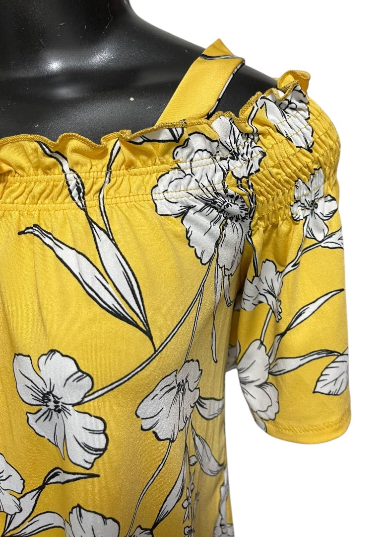 Large PerSeption Concept Floral Off Shoulder Womens Shirt Yellow