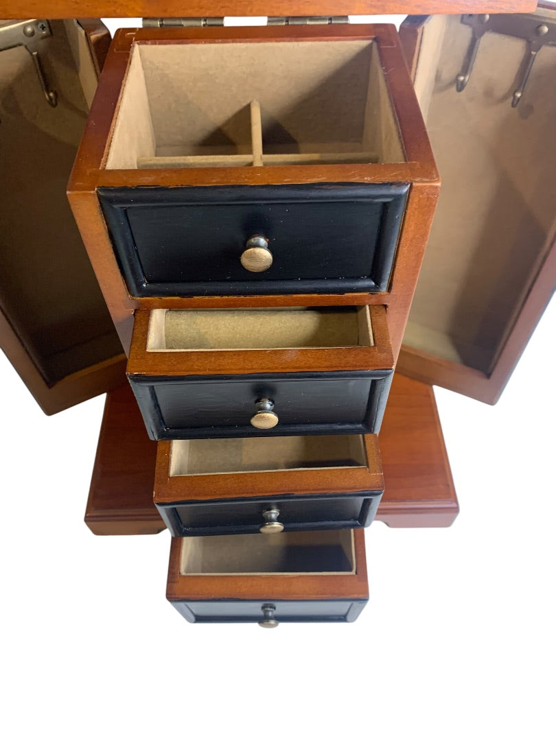 Tabletop Jewelry Armoire Brown Black Refinished 11"h x 9.5"l