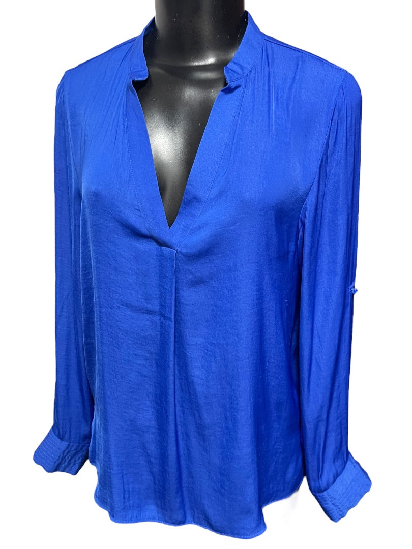 Small Naked Zebra Roll Tab Sleeve Womens Blouse Top Royal Blue