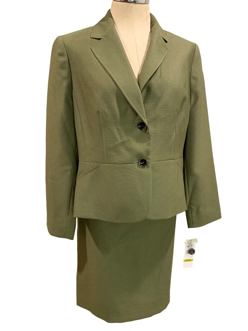 Size 14P Le Suit Petite New Womens Green Skirt Suit Jacket Blazer Olive Green