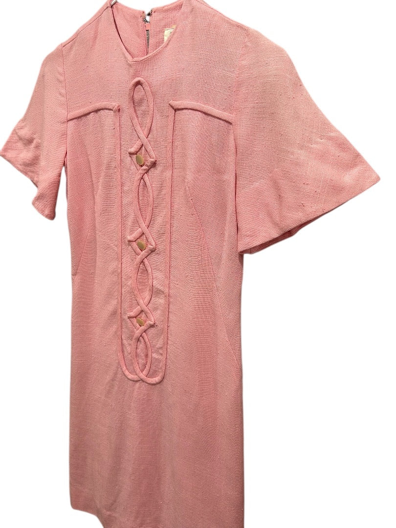 For JPs Only Womens Dress Pink Vintage Braided Front 60s Mod Style