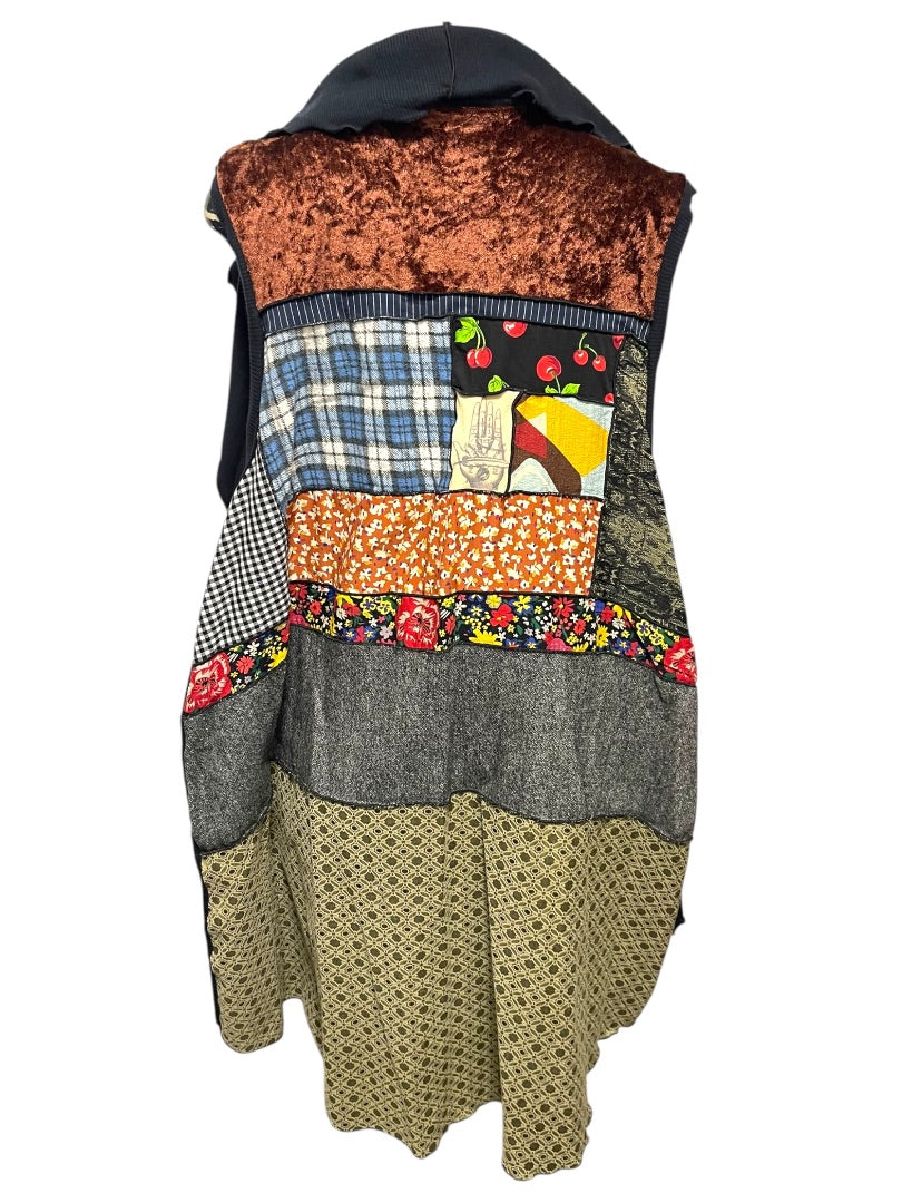 Medium Christy Fisher Sleeveless Patchwork Long Vest Made in USA