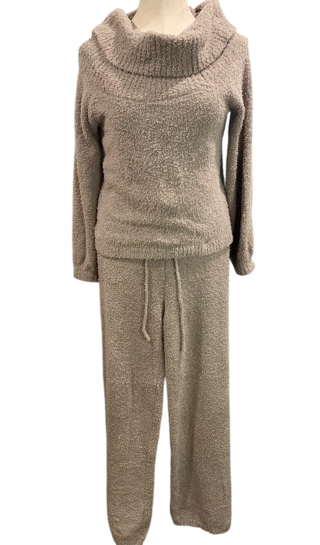 XL Pink Rose Womens Brown Teddy Fleece Pajama Set Lounge Wear