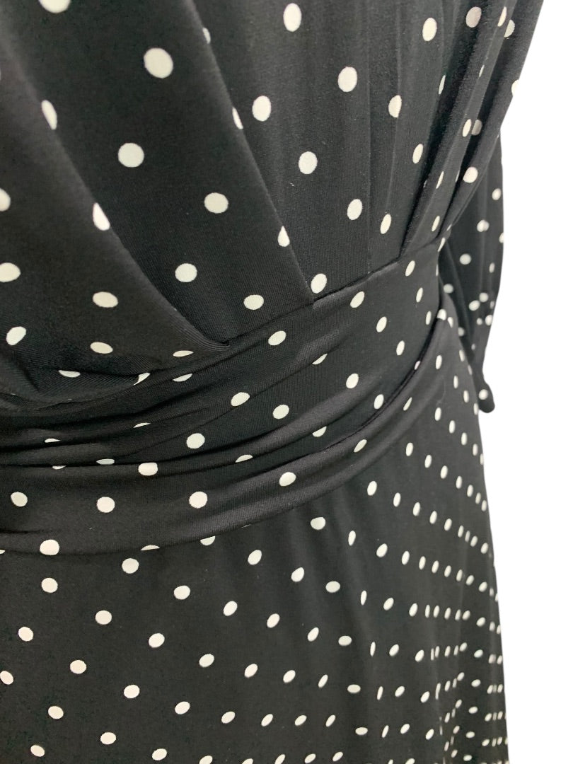 Size 14W Jessica London Stretch Dress Long Black Polka Dot Split Sleeve