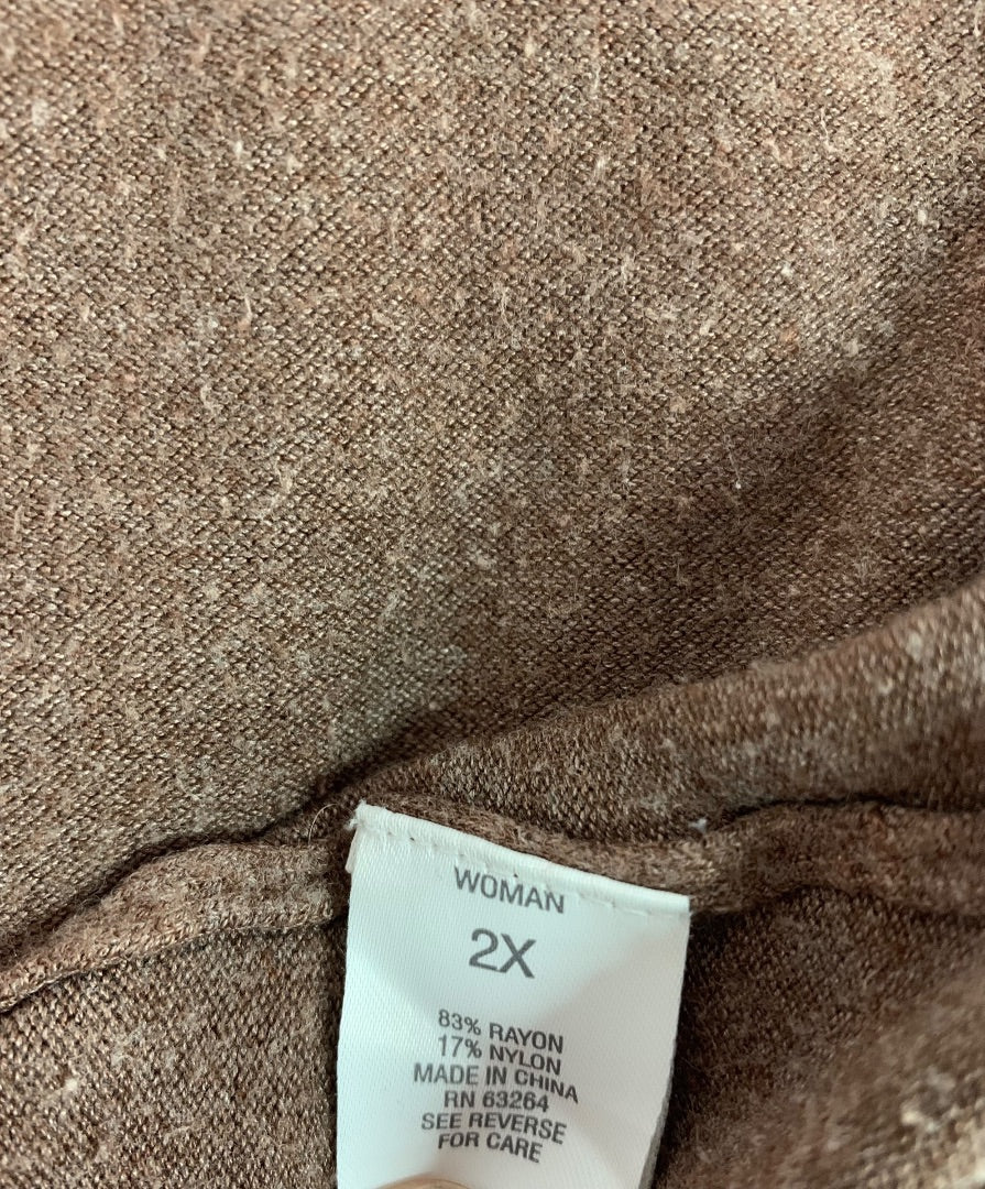 2X Roz & Ali Womens Long Tunic Cardigan Sweater Brown Pockets