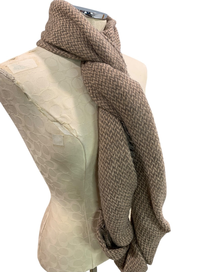 Simonetta Infinity Loop Scarf Fringed Gray Beige Winter
