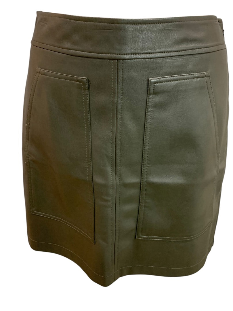 Size 4P Loft Petites Dark Gray Faux Leather Skirt Side Zip Front Pockets