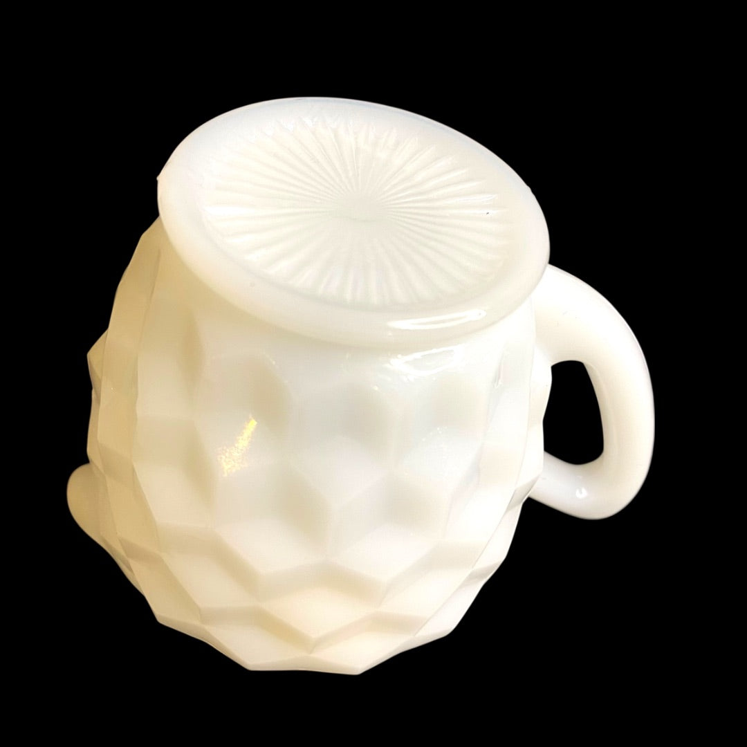 Hazel-Atlas Opaque Milk Glass Creamer with Sticker Starburst Geometric Design