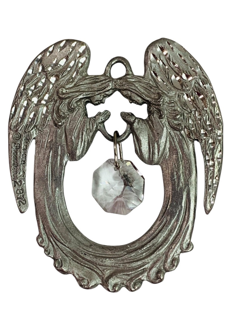 Spoontiques Pewter Twin Angels Ornament Crystal 2.5" #2372 Suncatcher