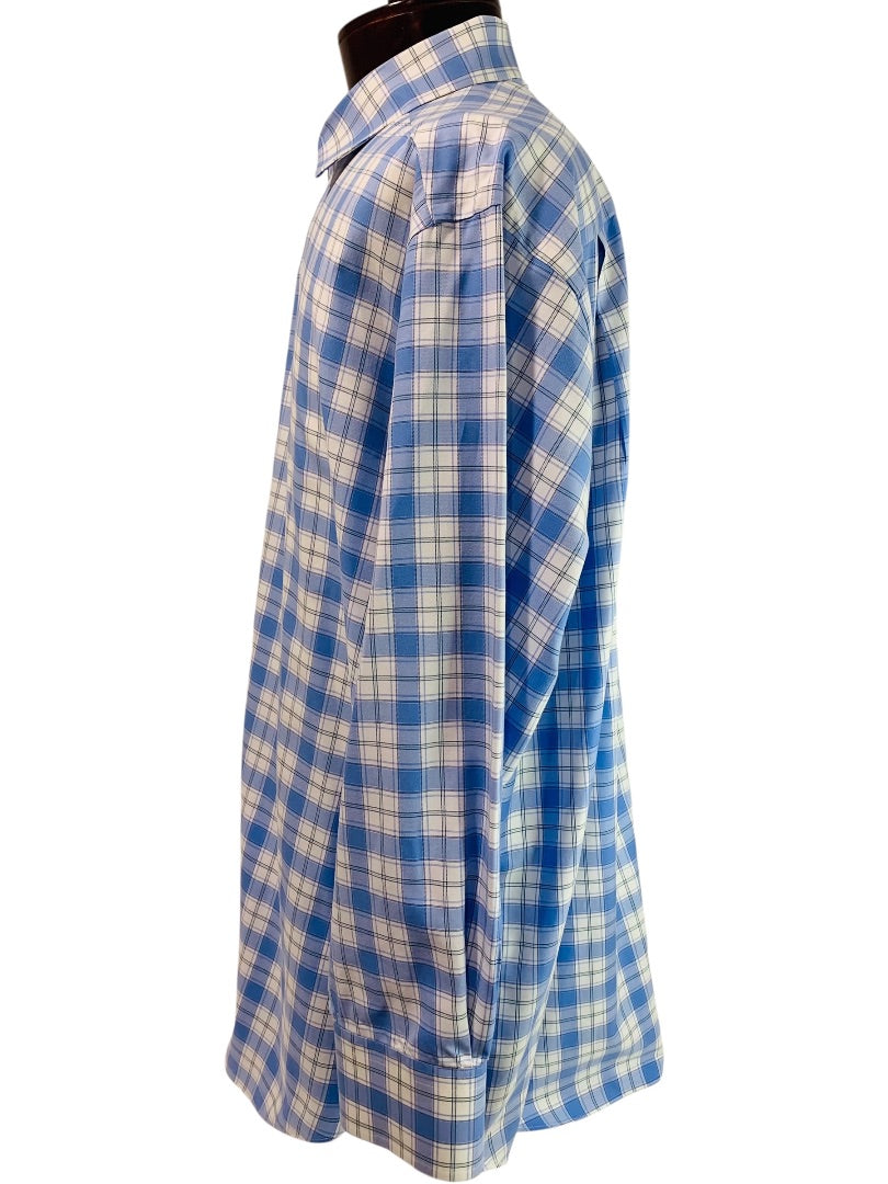 17.5 (32/33) David Donahue Mens Button Up Dress Shirt Plaid Blue