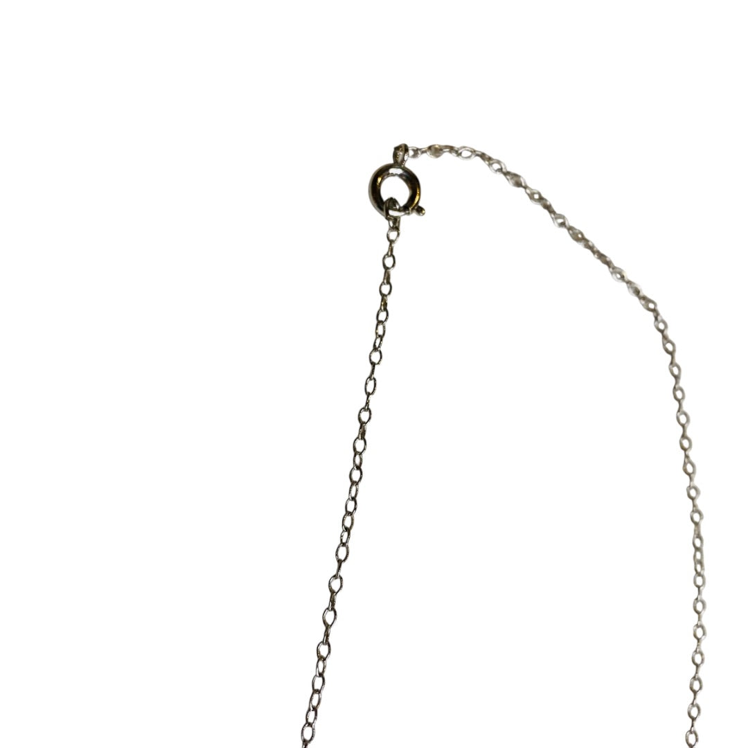 Silvertone Chain Necklace 17 Inch Cage Pendant with Pewter Faux Pearl