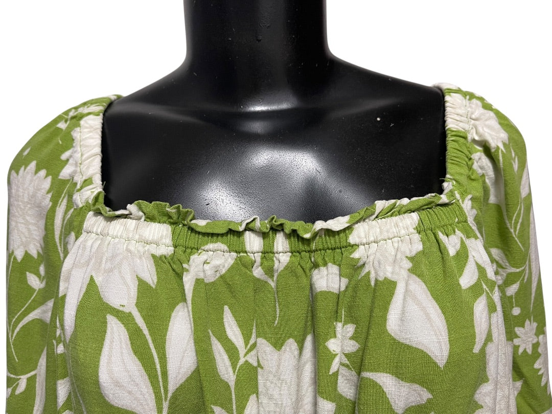 1XL Ava & Viv Floral Long Sleeve Tie Waist Dress Green Boho Style