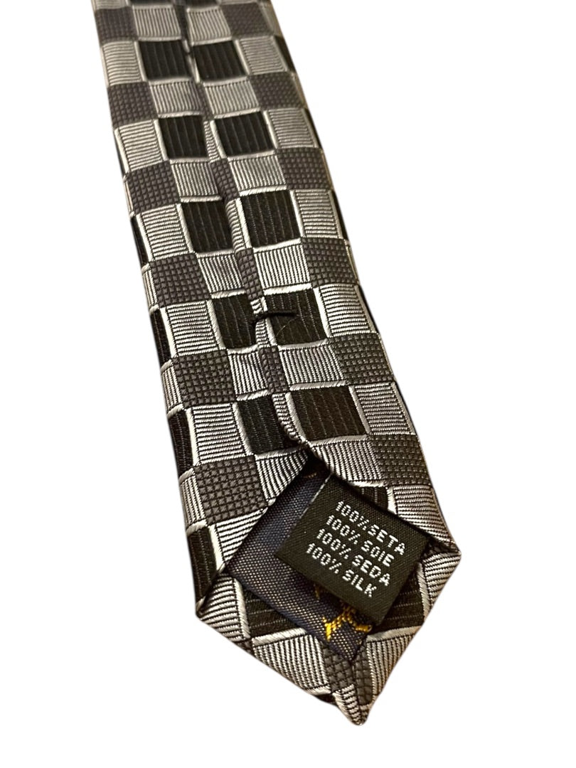 Valerio Garati Pure Silk Hand Made Square Pattern Tie Mens Necktie Black Gray
